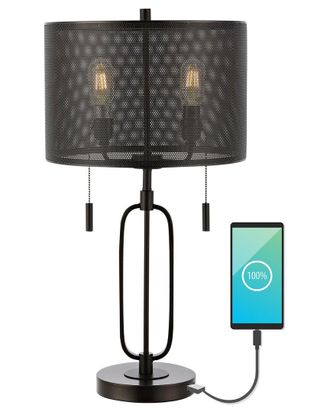 Jonathan Y Designs Jonathan Y Hank 27In 2-Light Industrial Farmhouse Iron Led Table Lamp With Usb Charging Port