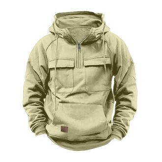 Generic Mens Multi Pocket Hoodie Mens Vintage Hoodie Drawstring Long Sleeve Hoodies Slim Fit Tracksuit Hoodies Work Hoody Sweatshirts Quarter-Zip Hooded Jumpe