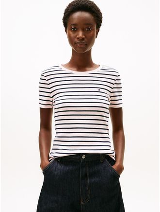 Tommy Hilfiger Womens Striped Crewneck Favorite T-Shirt - Icy Pink - S