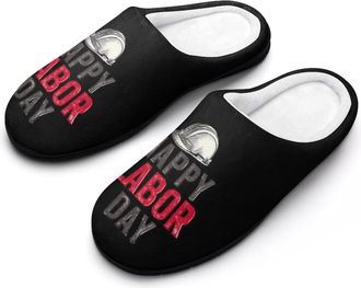 Generic Happy Labor Day Slippers Men Winter Warm Cotton Anti-Slip Indoor Slip-Ons House Shoes