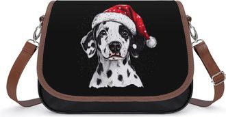 Generic Cute Dalmatian Dog Christmas Crossbody Bag Womens Handbag PU Message Bags Shoulder Purse with Adjustable Strap