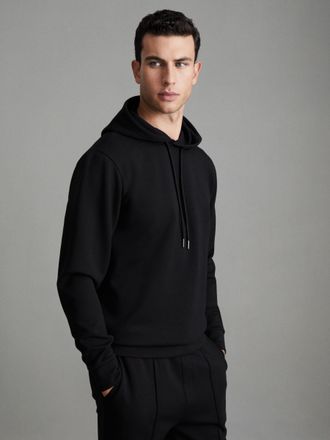 Reiss Black Premium Interlock-jersey Hoodie, XS