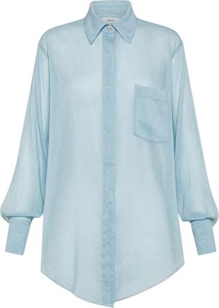 Forte_Forte Lange Mouwen Katoen en Zijden Blouse - Dames - Overhemden - Blauw - S - Katoen - Overhemden