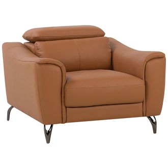 Beliani Sill&oacute;n En Piel Marr&oacute;n Dorado Reposacabezas Ajustables Estilo Retro Narwik