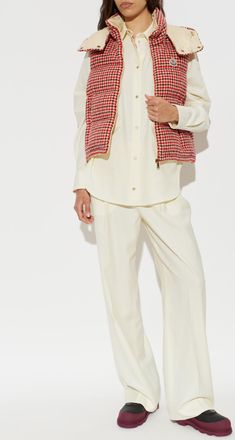 Moncler Wool Pleated Trousers, Womens, Cream