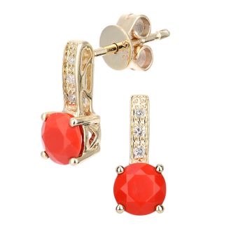 Diamant L'&eacute;ternel Womens 9ct Yellow Gold Diamond and Coral Round Cut Drop Earrings - One Size