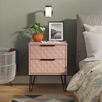 Lewis's Harlequin 2 Drawer Bedside in Kobe Pink - Ready Assembled - Lewiss Home | TJ Hughes