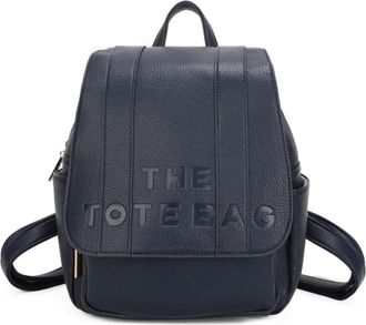 Generic Womens Fashion Backpack, Vegan Leather Tote Casual Daypack with Multiple Compartments, Gold Hardware (Navy)