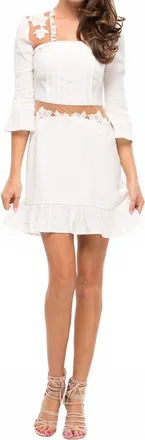 For Love & Lemons Lilou Illusion Panels Appliqu&eacute; Dress In White