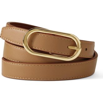 Lands End Faux Leather Skinny Reversible Belt in Tan/caramel at Nordstrom, Size Medium