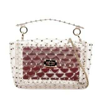 Valentino Pre-owned Handbags, female, White, Size: ONE SIZE Pre-owned Studded Satchel