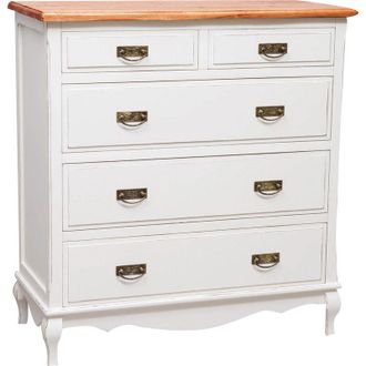 Biscottini International Cassettiera legno massello 100x106x45 cm Cassettiera shabby chic bianca Como cassettiera vintage 5 cassetti credenza vintage