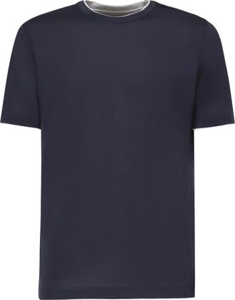 Eleventy Ronde Hals T-shirt en Polos - Heren - T-shirts - Blauw - S - Katoen - Tops