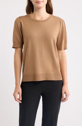 Anne Klein Puff Sleeve Crewneck Sweater in Vicuna at Nordstrom, Size X-Large