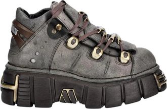 New Rock Platform Enkellaars - Dames - Veterlaarzen - Grijs - 39 EU - Leer - Schoenen