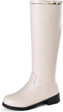 Generic Womens Knee High PU Leather Look Riding Boots Round Toe Block Heels Buckle Detail Comfortable Durable Slip Resistant Casual Daily Office Fashion Shoes