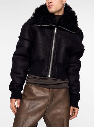 Rick Owens Mens Dracucollar shearling leather jacket