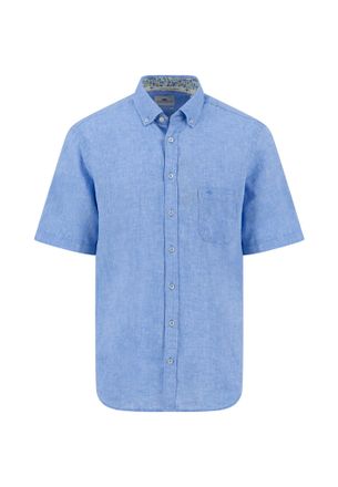 Fynch-Hatton Kurzarmhemd FYNCH-HATTON, Herren, Gr. S, N-Gr, blau (crystal blau), Web, Obermaterial: 80% Leinen, 20% Baumwolle, meliert, unifarben, gerade h&uuml;ftbedec