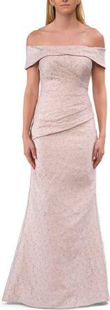 La Femme Off-the-Shoulder Textured Evening Gown in Blush at Nordstrom, Size 10
