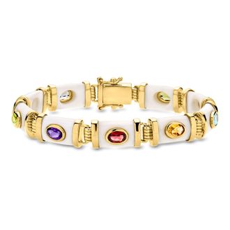 Ross-Simons White Agate and Multi-Gemstone Bracelet in 18kt Gold Over Sterling