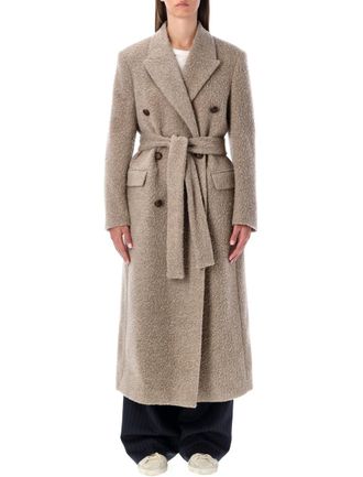 Golden Goose Long Double-Breasted Greige Mixed Wool Coat
