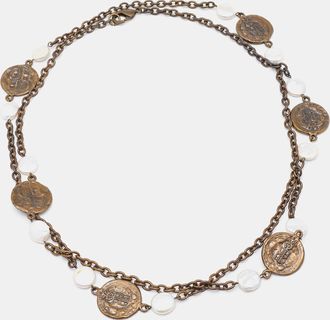 Carolina Herrera Antique Finish Metal Pearl Station Necklace