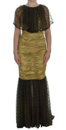 Dolce & Gabbana Yellow Black Floral Lace Ricamo Gown Womens Dress