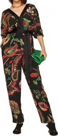 Something Navy Printed V-Neck Jumpsuit In Black Combo