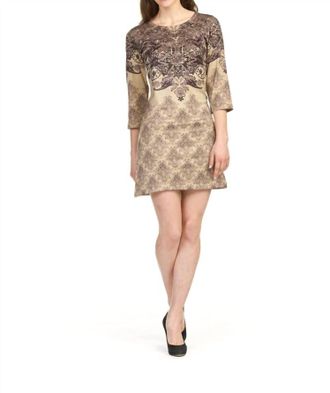 Papillon Sublimation 3/4 Sleeve Sweater Dress In Grey/ Cream