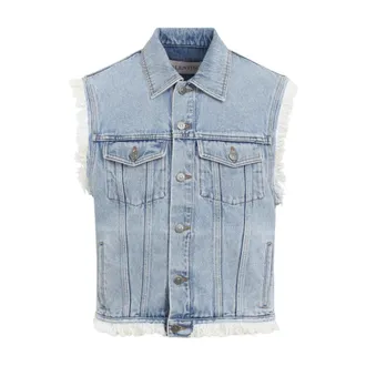 Valentino Vests, male, Blue, Size: M Denim Vest