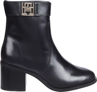Tommy Hilfiger Black Leather Mid-Block Heel Boots
