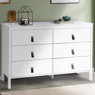 IDMarket Idmarket - Ba&uacute;l De 6 Cajones Milano 115 Cm De Madera Blanca Con Tirador Extra&iacute;ble Negro