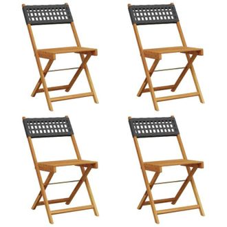 vidaXL Vidaxl - Sillas De Jard&iacute;n Plegables 4 Uds Madera Maciza Y Rat&aacute;n Pe Negro