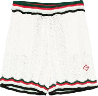 Casablanca Korte Broeken, Heren, Wit, L, Sportieve Chevron Gehaakte Shorts met Logo