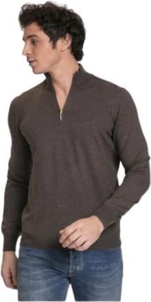 Gran Sasso V-hals Truien met Rits - Heren - V-hals truien - Bruin - 2XL - Wol - Truien & Vesten
