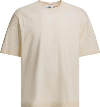 Golden Goose Katoenen T-shirt met ronde hals en strass-versieringen - Heren - T-shirts - Wit - M - Katoen - Tops