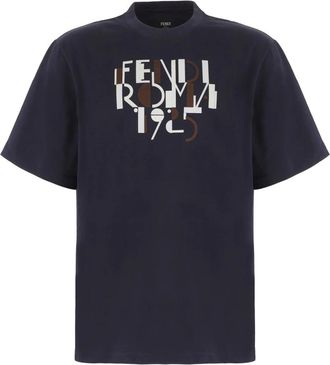 Fendi T-Shirts, male, Blue, Size: XL Casual Cotton T-Shirt for Men