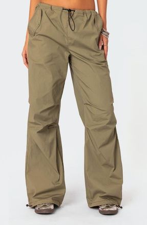 Edikted Fey Cargo Parachute Pants in Olive at Nordstrom, Size Medium