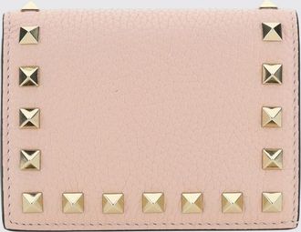 Valentino Garavani Portafoglio bifold piccolo Rockstud in pelle di vitello a grana con borchie