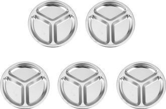 OEM 5 Platos Redondos De Acero Inoxidable De 24 Cm De Di&aacute;metro, Divididos En 3 Secciones