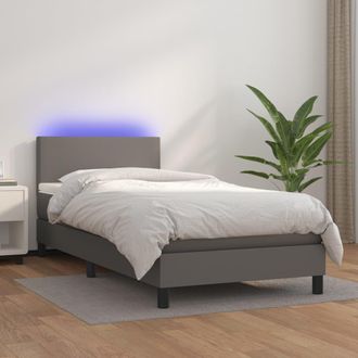vidaXL Vidaxl - Cama Box Spring Colch&oacute;n Y Led Cuero Sint&eacute;tico Gris 100x200 Cm