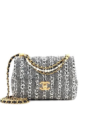 Chanel Pearl Chain CC Flap Bag Quilted Tweed Mini crossbody bag - Zwart