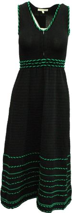 Maje Knitted Midi Dress With Colored Piping in Black Polyester Viscose