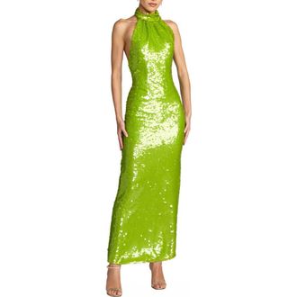 Mac Duggal Sleeveless Sequin Halter Cowl Back Ankle Dress in Apple Green at Nordstrom, Size 12