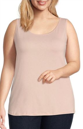 Multiples Knit Double Scoop Neck Sleeveless Fitted Tank Top In Begonia