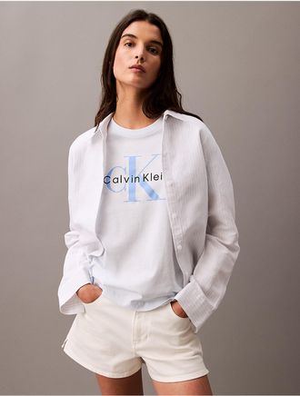 Calvin Klein Jeans Calvin Klein Womens Monogram Logo Graphic Boxy Crewneck T-Shirt - Blue - XS