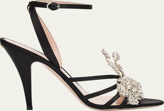 Valentino Garavani Ladycrush Strass Flower Ankle-Strap Sandals