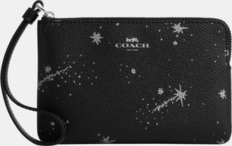 Coach Womens Corner Zip Wristlet With Star Print - Black - One Size