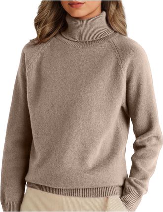 Generic Cashmere Jumpers Ladies,Turtle Neck Womens Jumper with Ribbed Hem,Thickened Thermal Solid Color Loose Fit Casual Womens Sweaters,Autumn Winter Daily W