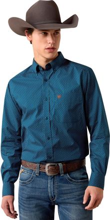 Ariat Mens Claude Fitted Western Shirt Long Sleeve in Sailor Blue Micro Geometric Print, Size 2X-Large, by Ariat
